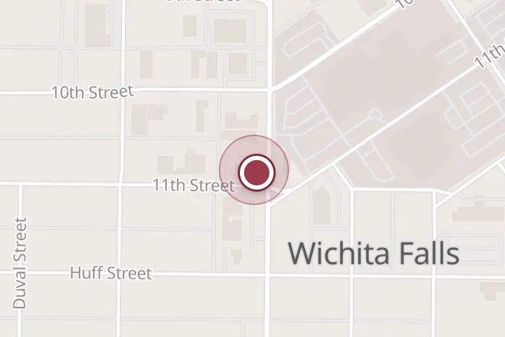 Street map around 1700 11th St, Wichita Falls, with a pin at Acupuncture Clinic, Ethan Ni