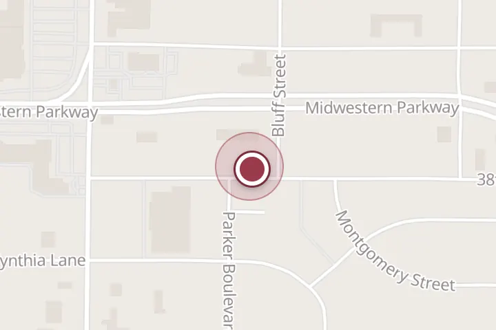 Street map around 1404 38th St, Wichita Falls, with a pin at Art's Home Pest Exterminators