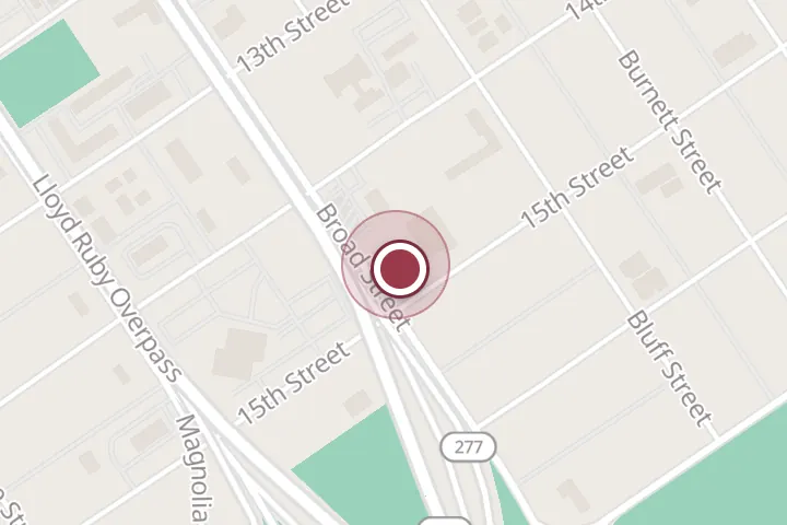 Street map around 1411 Broad St, Wichita Falls, with a pin at Avitia Roofing Company