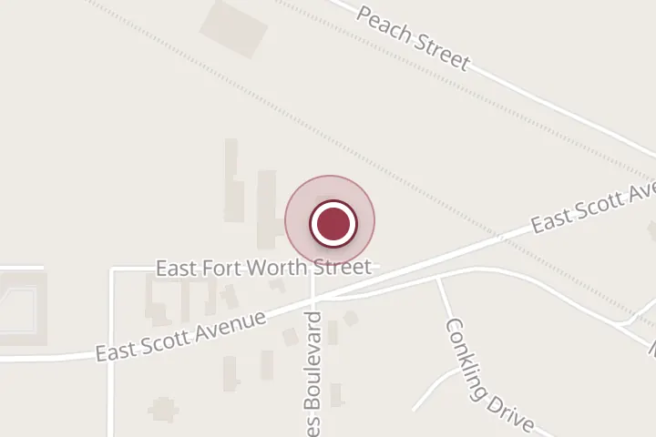 Street map around 1036 E Fort Worth St, Wichita Falls, with a pin at Bubba's Complete Auto Repair