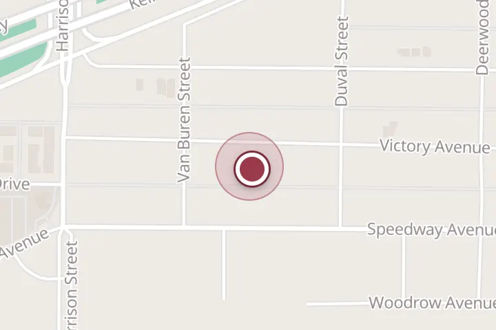 Street map around 1917 Victory Ave, Wichita Falls, with a pin at Cambridge House Collective