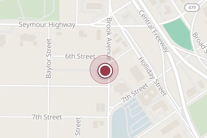 Street map around 604 Brook Ave, Wichita Falls, with a pin at Castle Properties