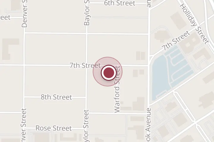 Street map around Corner of Warford and 7th, 1715 7th St, Wichita Falls, with a pin at Cori's Online Closet and Antiques