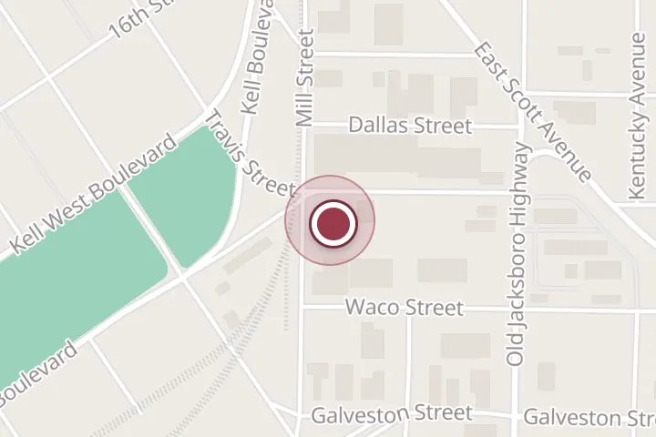 Street map around 101 Fort Worth St, Wichita Falls, with a pin at Davis Electric Co. Solar