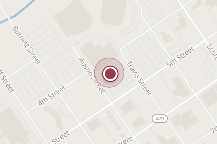 Street map around 306 Travis St, Wichita Falls, with a pin at Delta Hotels by Marriott Wichita Falls Convention Center