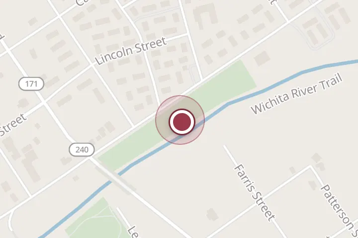 Street map around E Wichita St, Wichita Falls, with a pin at Donnell Park