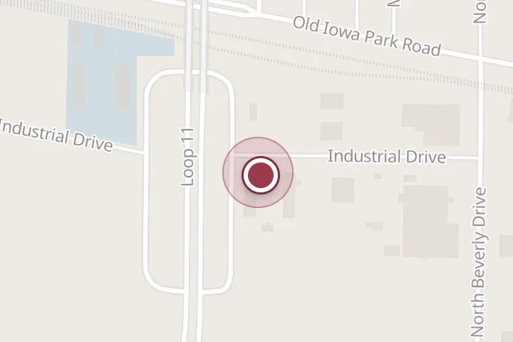 Street map around 3237 Industrial Dr, Wichita Falls, with a pin at Door Systems of Wichita Falls