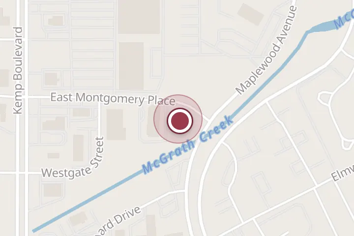Street map around 2501 E Montgomery Pl, Wichita Falls, with a pin at Financial Partners