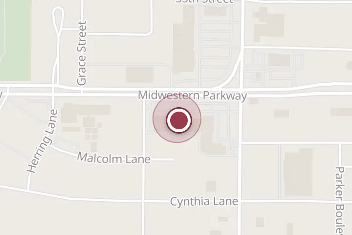 Street map around 1501 Midwestern Pkwy #113, Wichita Falls, with a pin at Flamingo Baking Company