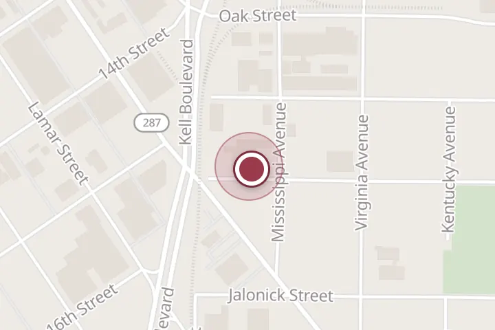 Street map around 100 Walnut St, Wichita Falls, with a pin at Hall Services