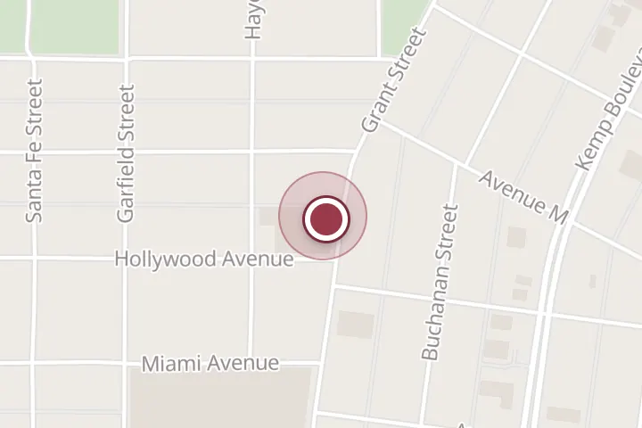 Street map around 2308 Grant St, Wichita Falls, with a pin at Huskins Electric Co.