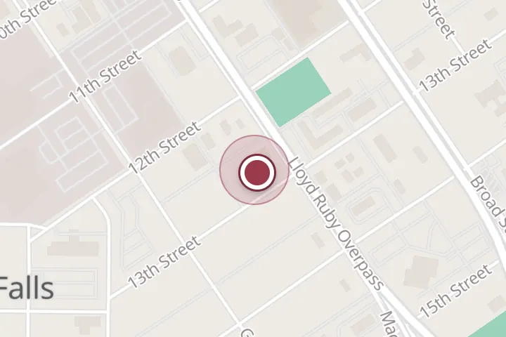 Street map around 1504 13th St, Wichita Falls, with a pin at Jack Peirce Electric Co