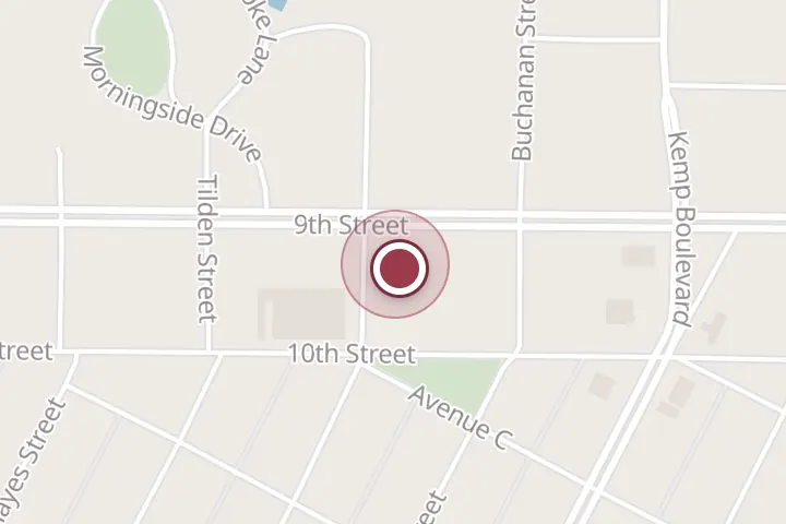 Street map around 2715 1/2 9th St, Wichita Falls, with a pin at Jackie M. Wheat, LPC