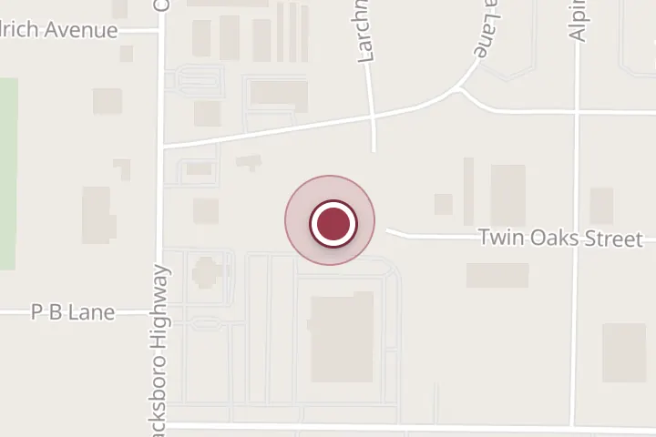 Street map around 1420 Twin Oaks St, Wichita Falls, with a pin at Jennifer Garner, MS