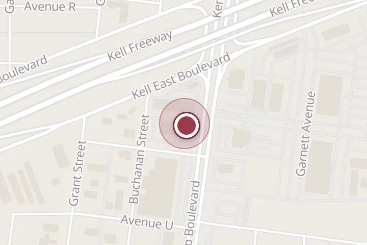 Street map around Kemp Blvd, Wichita Falls, with a pin at Kay L. Story, LPC
