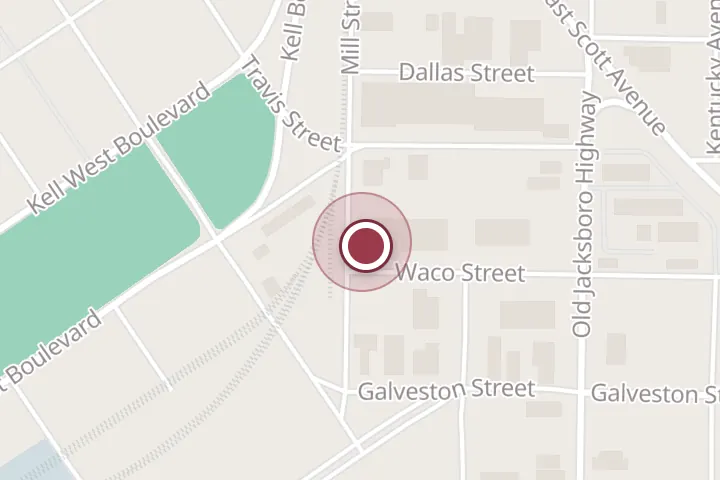 Street map around 811 Mill St, Wichita Falls, with a pin at Knowles Door Check
