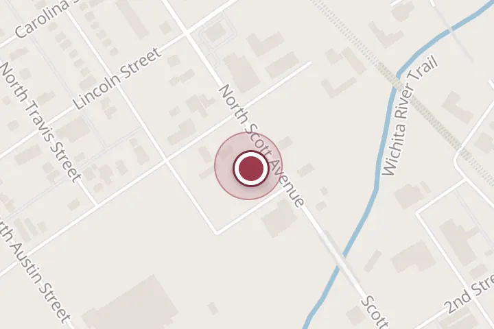 Street map around 316 N Scott Ave, Wichita Falls, with a pin at Lazy Dog Saloon