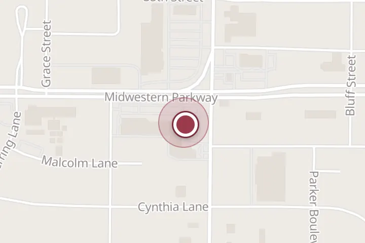 Street map around 1501 Midwestern Pkwy, Wichita Falls, with a pin at Little Caesars Pizza