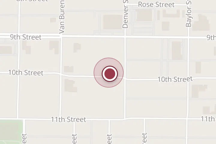 Street map around 1821 10th St, Wichita Falls, with a pin at Mr G's Self Storage