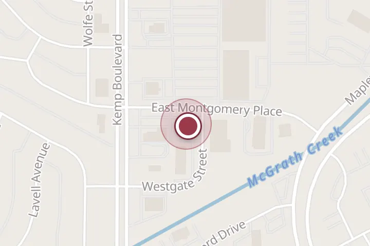 Street map around 2519 E Montgomery Pl, Wichita Falls, with a pin at North Texas Automotive Service