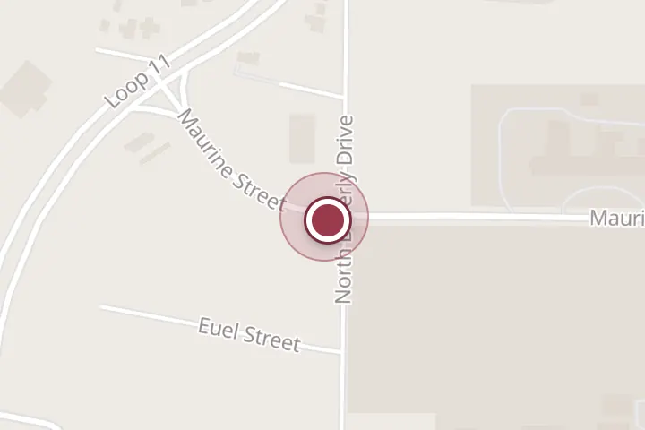 Street map around 1400 N Beverly Dr, Wichita Falls, with a pin at Olguin Carpet