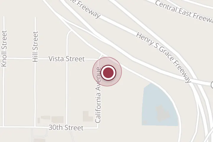 Street map around 601 Central E Fwy, Wichita Falls, with a pin at Overhead Door Company of Wichita Falls