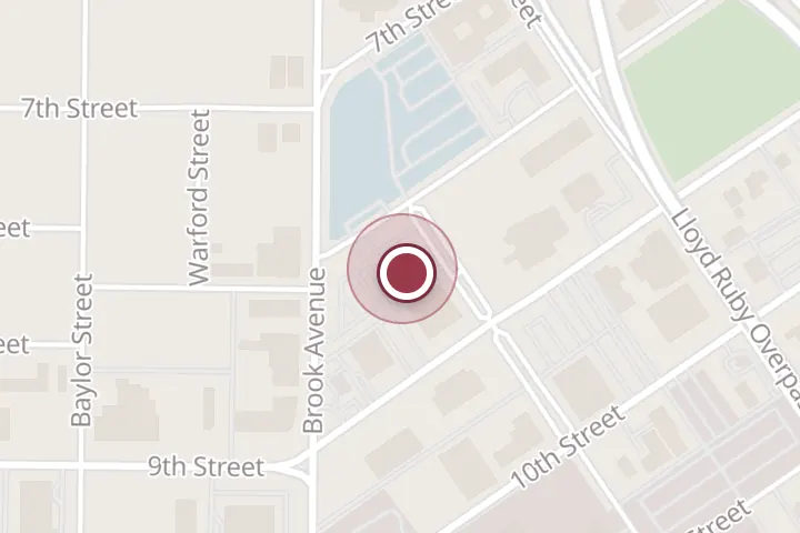 Street map around 1601 8th St, Wichita Falls, with a pin at OYO Hotel Wichita Falls - Downtown