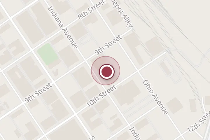 Street map around 913 Indiana Ave, Wichita Falls, with a pin at pecan creek artist