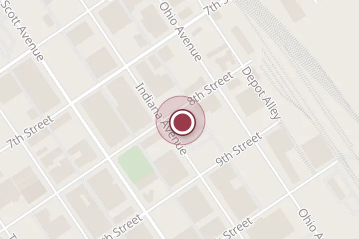 Street map around 801 Indiana Ave, Wichita Falls, with a pin at Ruby City Kitchen