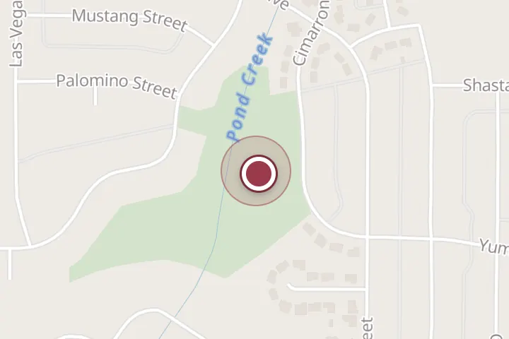 Street map around 1612 Cimarron Trail, Wichita Falls, with a pin at Sunset Terrace Park
