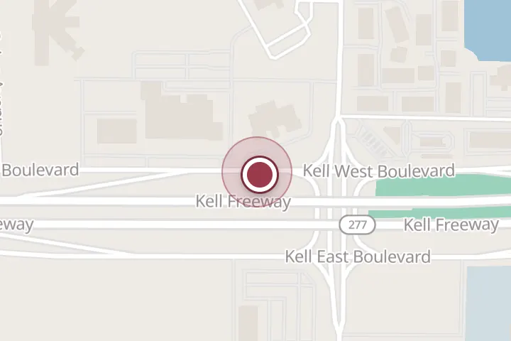 Street map around 5400 Kell W Blvd, Wichita Falls, with a pin at Texoma Cancer Center: Kosse Tiffany MD