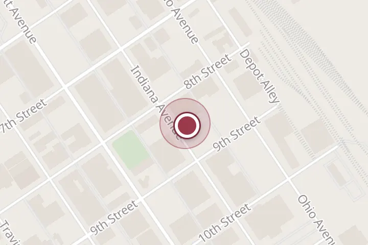 Street map around 811 Indiana Ave, Wichita Falls, with a pin at The Broken Tap