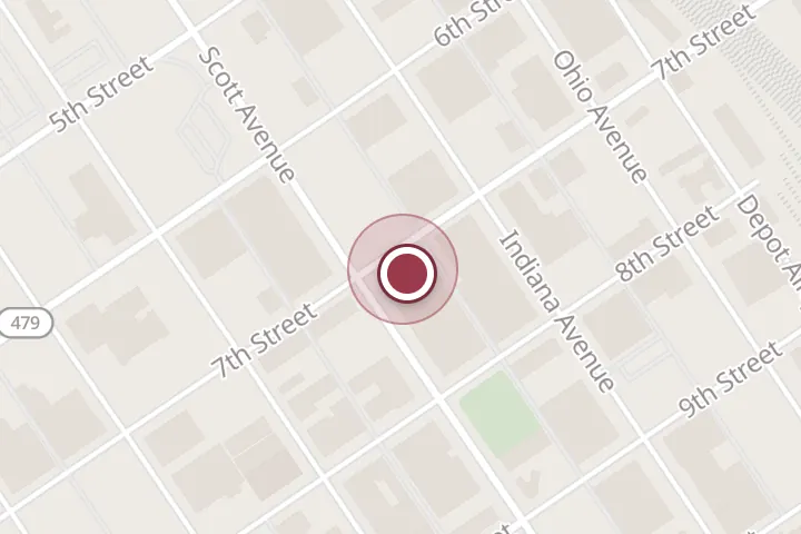 Street map around 717 7th St, Wichita Falls, with a pin at The Duck Coffee Company