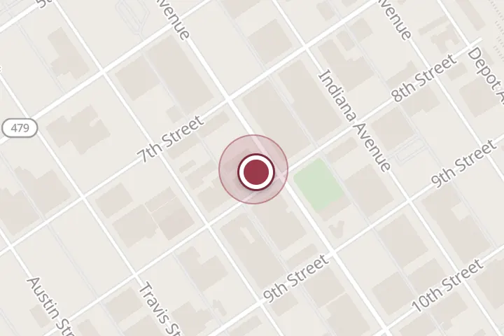 Street map around 726 Scott Ave, Wichita Falls, with a pin at The Kate-Hotels