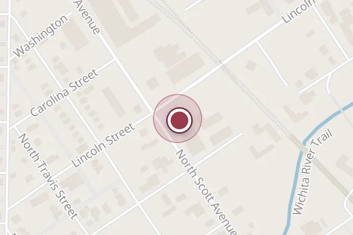 Street map around 411 N Scott Ave, Wichita Falls, with a pin at Vudu Lounge