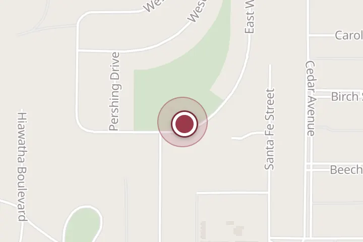 Street map around 1059 Pershing Dr, Wichita Falls, with a pin at Westover Hills Park