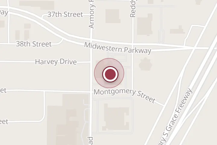 Street map around 1005 Midwestern Pkwy, Wichita Falls, with a pin at Whitney A. Warren, OT