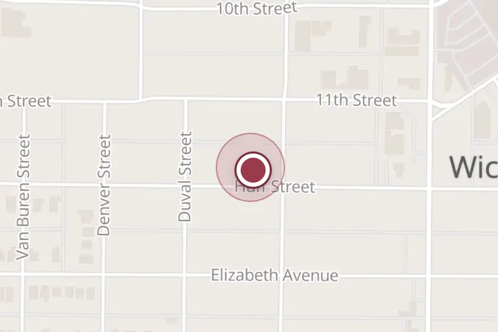 Street map around 1804 Huff St, 818 Indiana Ave, Wichita Falls, with a pin at Wichita Falls Heating and Air Conditioning