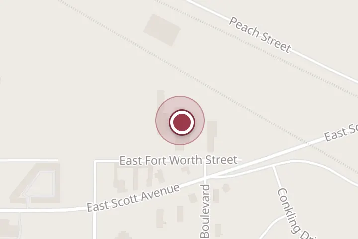 Street map around 1026 E Fort Worth St, Wichita Falls, with a pin at Wichita Falls Heating & Cooling Conditioning